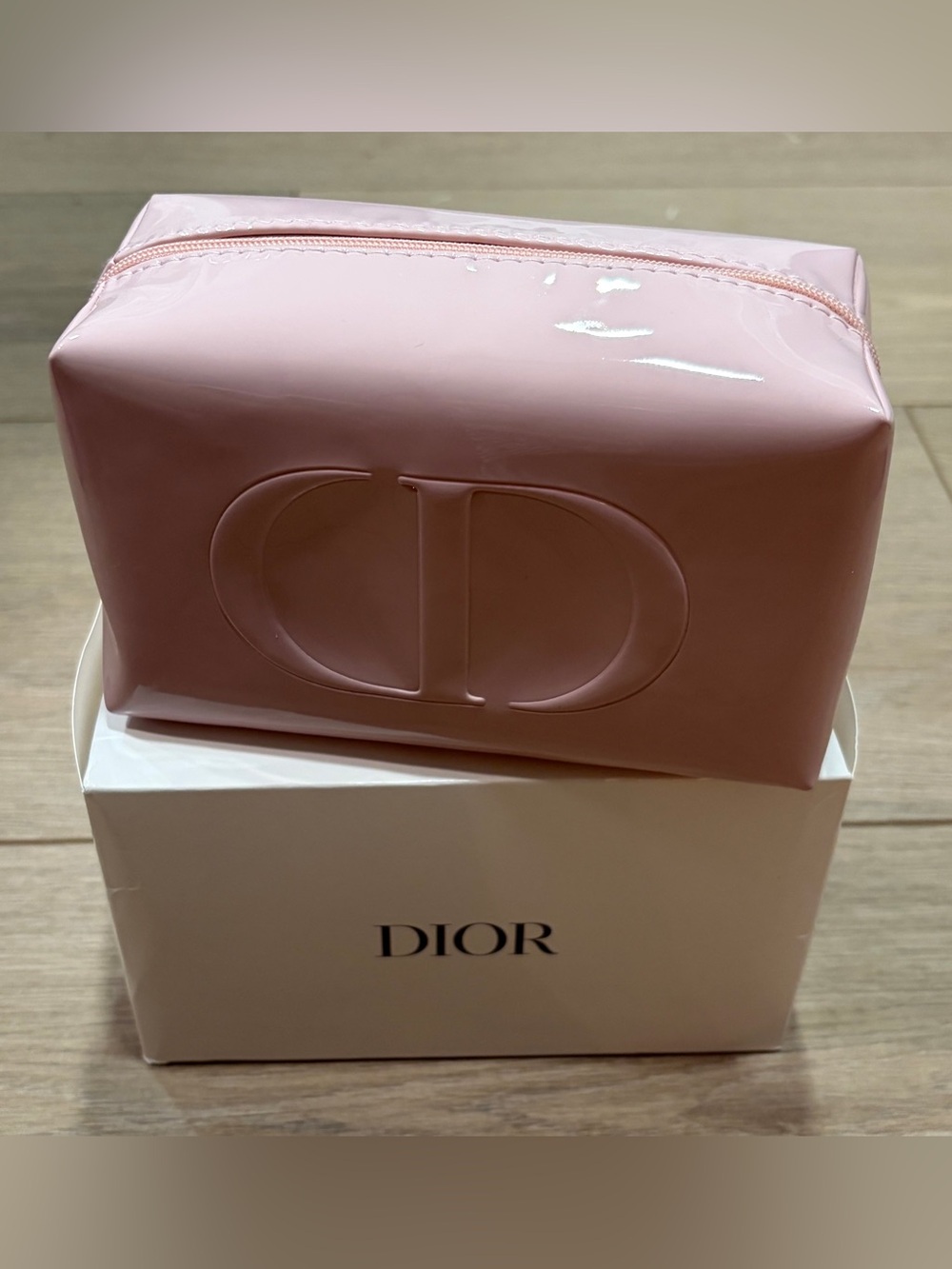 Dior Glossy Pink CD Embossed Cosmetic Pouch new w box